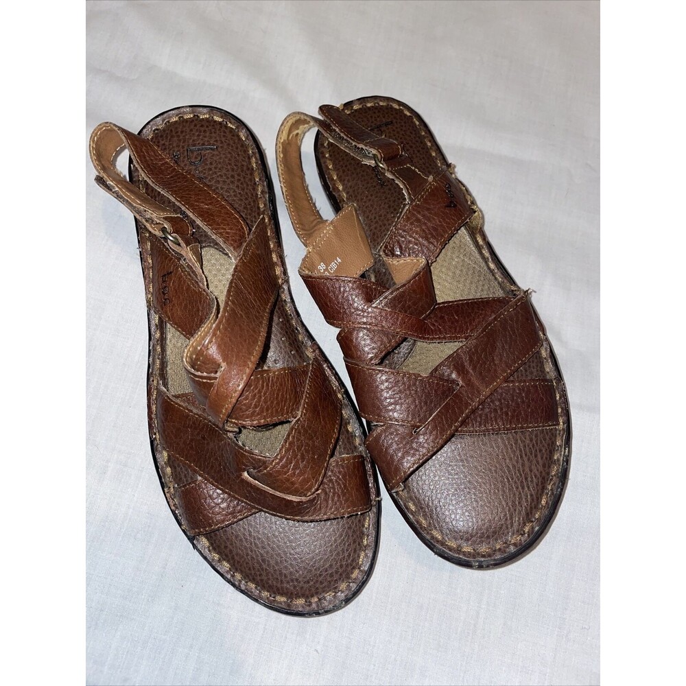 Born Casual Sandals Women’s Size 7 Medium Brown Leather Ankle Strap Side Tear